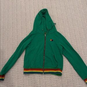 Green Kids Hoodie with Rainbow Trim